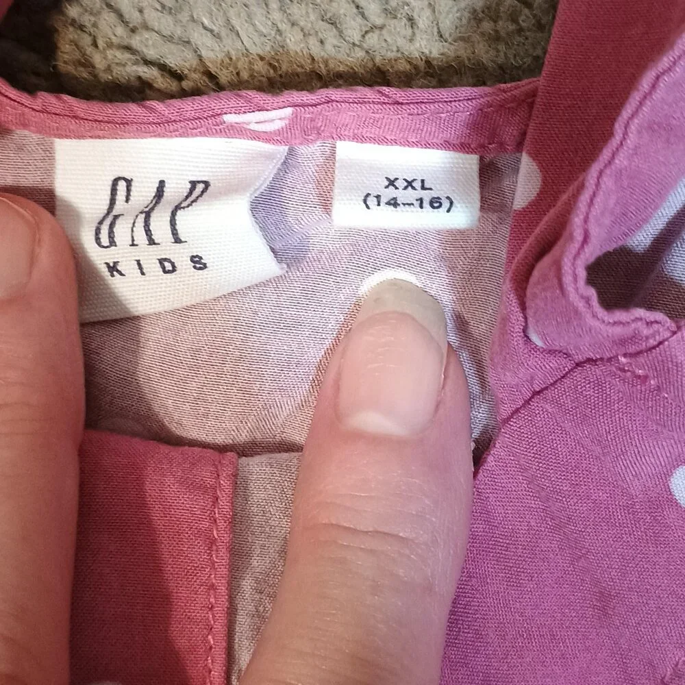 Gap Kids Dress Girls XXL 14-16 Pink White Polka Dot Button Front Tank Strap Sund